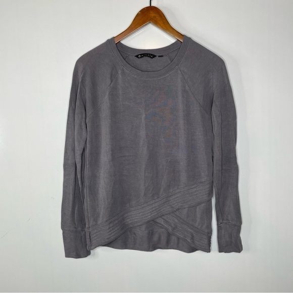 Athleta Serenity Criss Cross Sweatshirt Soft Gray Xsmall - Picture 2 of 6